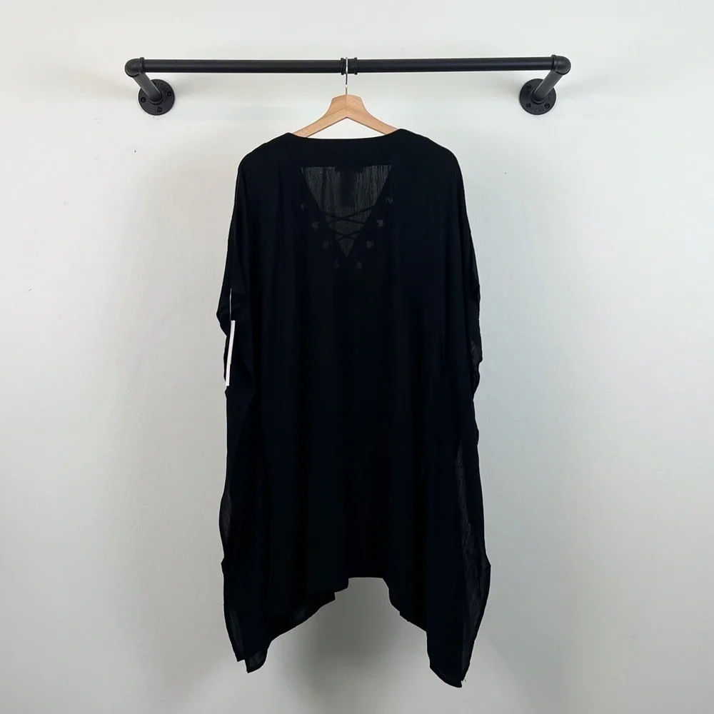 NWT La Blanca Capri Lace Up Caftan Swim Coverup in Black